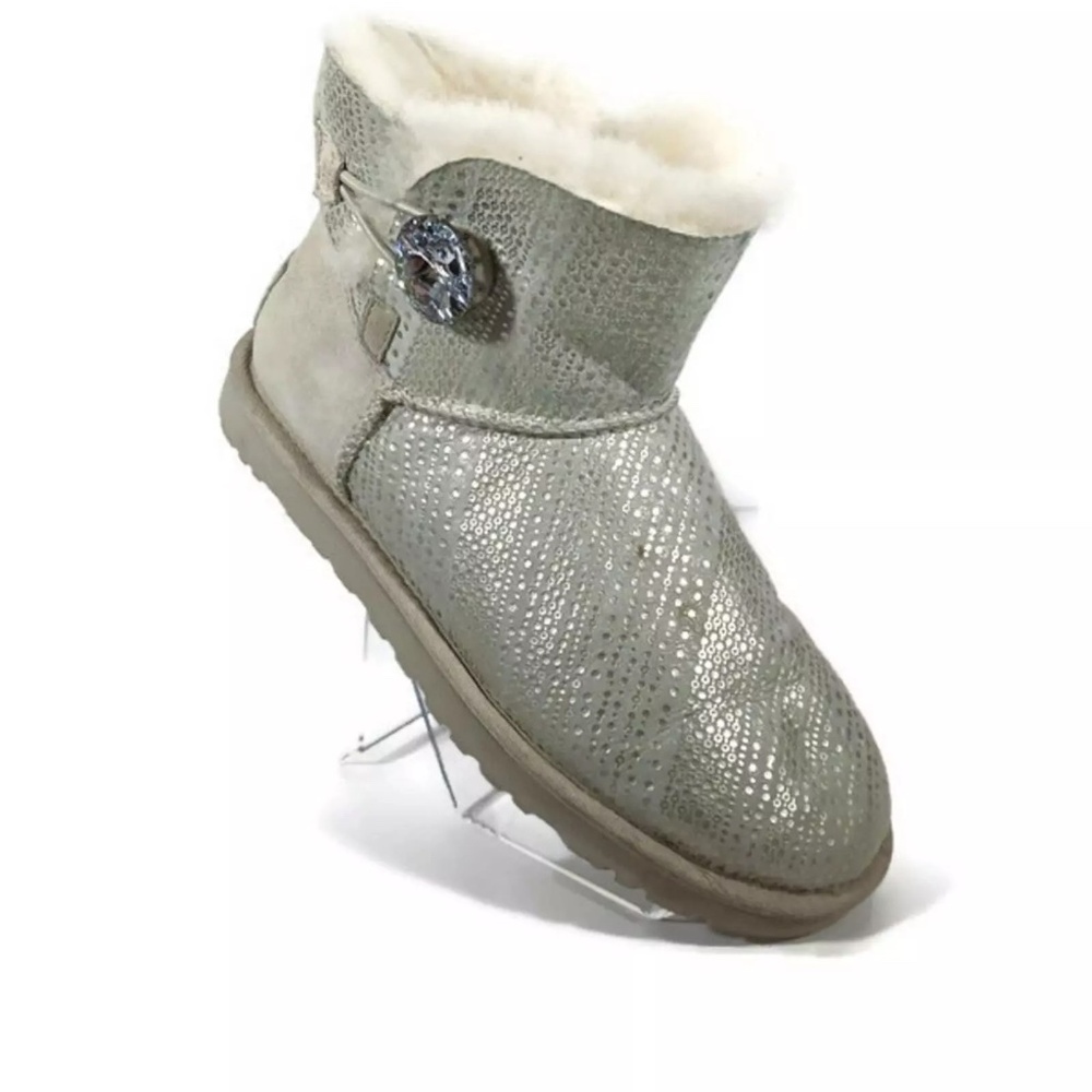 UGG Bailey Button Mini Bling Boot~Gray Sparkle GUC~$195